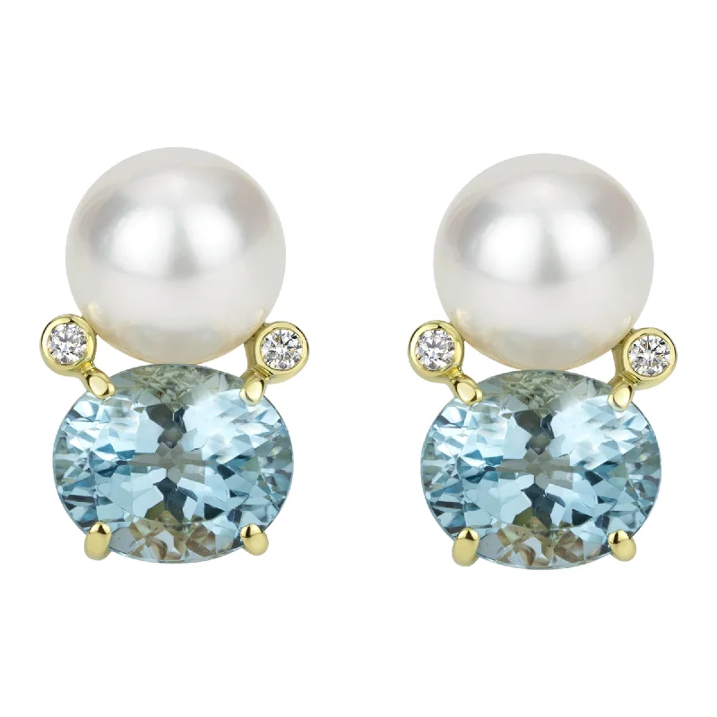 bohemian earrings for women -Earrings - South Sea Pearl, Blue Topaz And Diamond