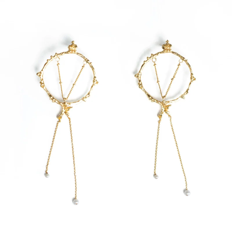 designer earrings for women -LOST IN EDEN'S GARDEN  18K Gold Plated Pearl Drop Earrings