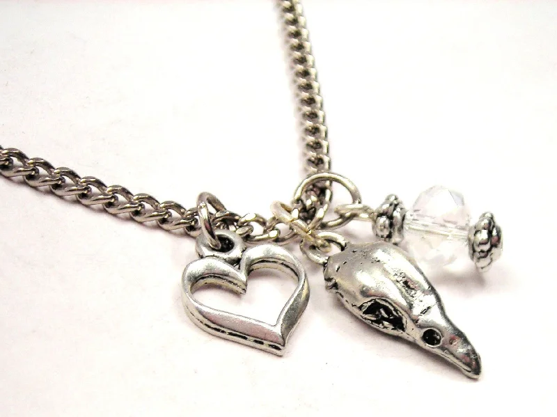 custom engraved necklaces -Raven Skull Necklace with Small Heart