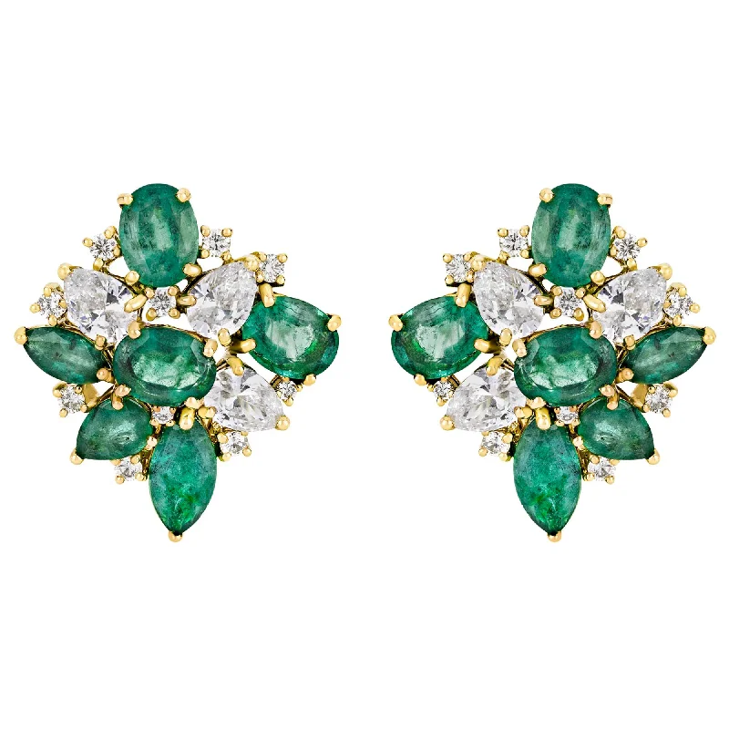 vintage stud earrings -Earrings - Emerald, Diamond and Crystal