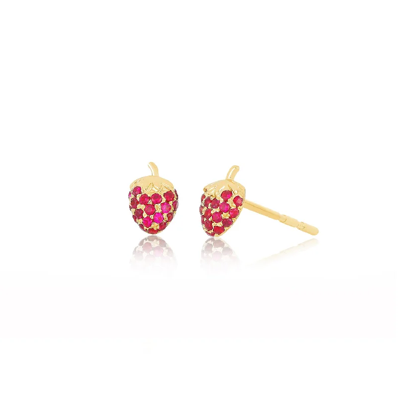 women's silver earrings -Ruby Mini Strawberry Stud Earring