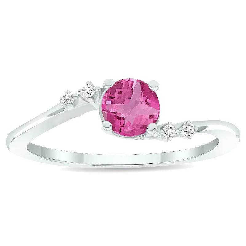 trendy rings for women -Women's Pink Topaz and Diamond Tierra Ring in 10K White Gold