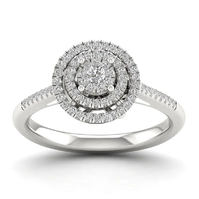 wedding sets with rings -De Couer IGI Certified 10k White Gold 1/4ct TDW Diamond Cluster Ring