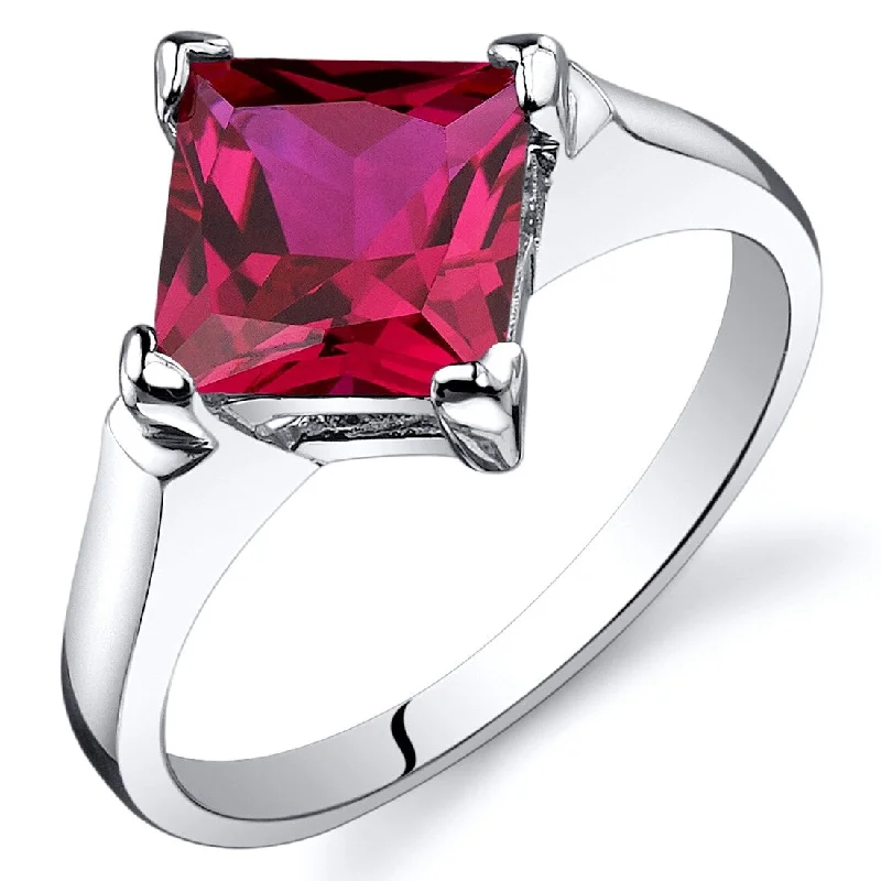 wedding bands for women -Sterling Silver 2.25 ct Created Ruby Solitaire Ring