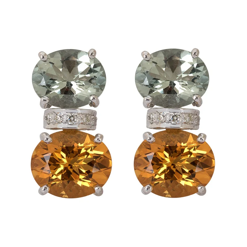 unique earrings for women -Earrings- Citrine, Green Quartz and Diamond