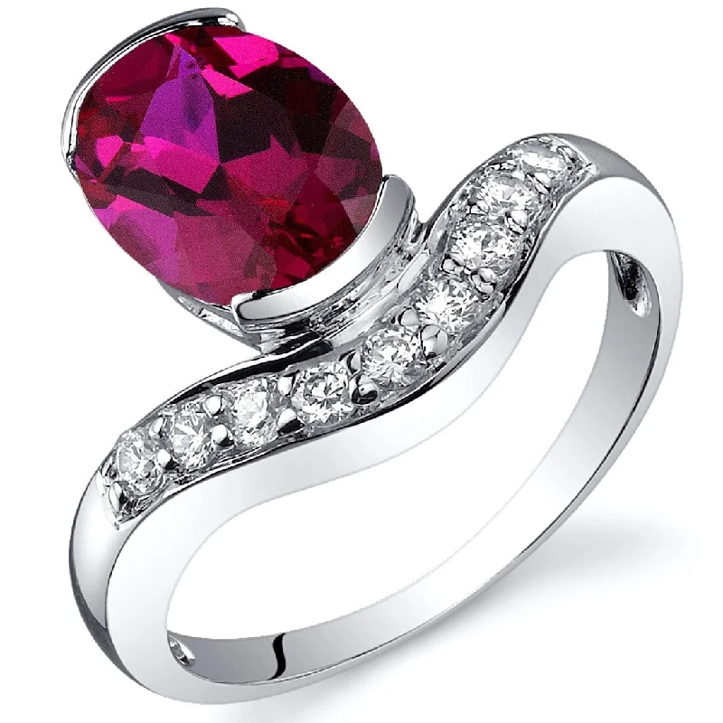 diamond cluster rings for women -Sterling Silver 2.5 ct Created Ruby Birthstone Ring