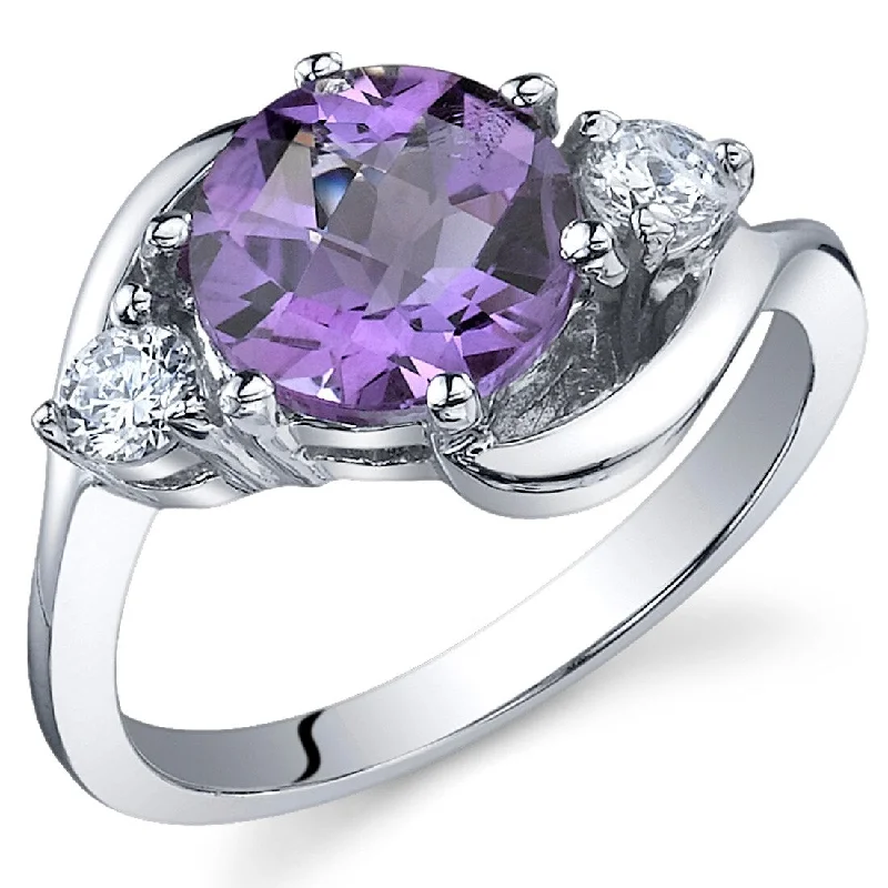 vintage solitaire diamond rings -Sterling Silver 1.75 ct Amethyst Birthstone Ring