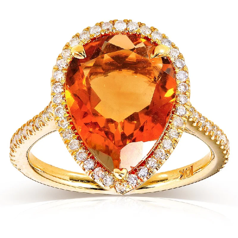 halo engagement rings -Annello by Kobelli 10k Yellow Gold Pear-shape Orange Citrine and 1/3ct TDW Diamond Halo Ring