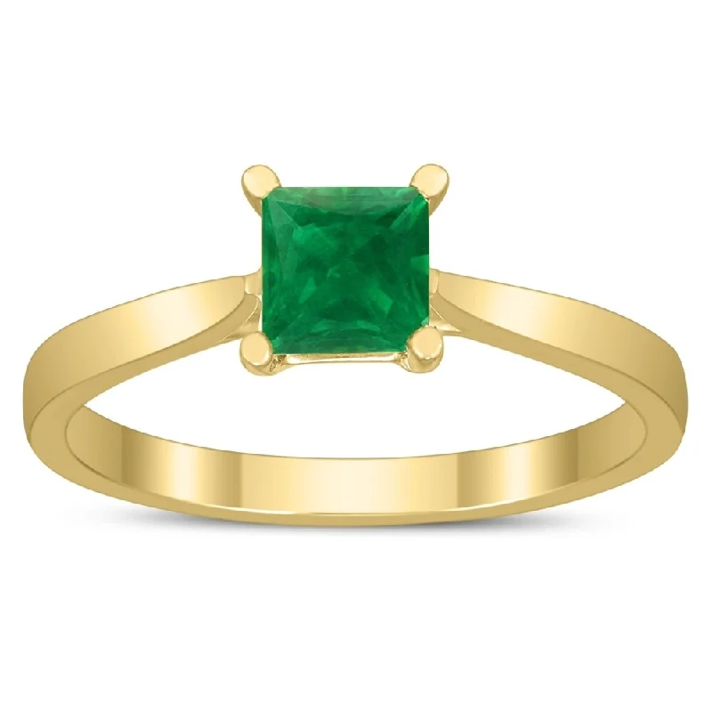 vintage diamond rings -Square Princess Cut 5MM Emerald Solitaire Ring in 10K Yellow Gold