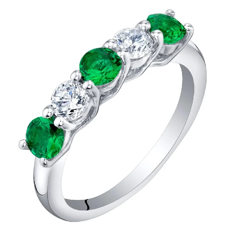 vintage diamond rings -Sterling Silver 0.5 ct Created Emerald Stackable Ring