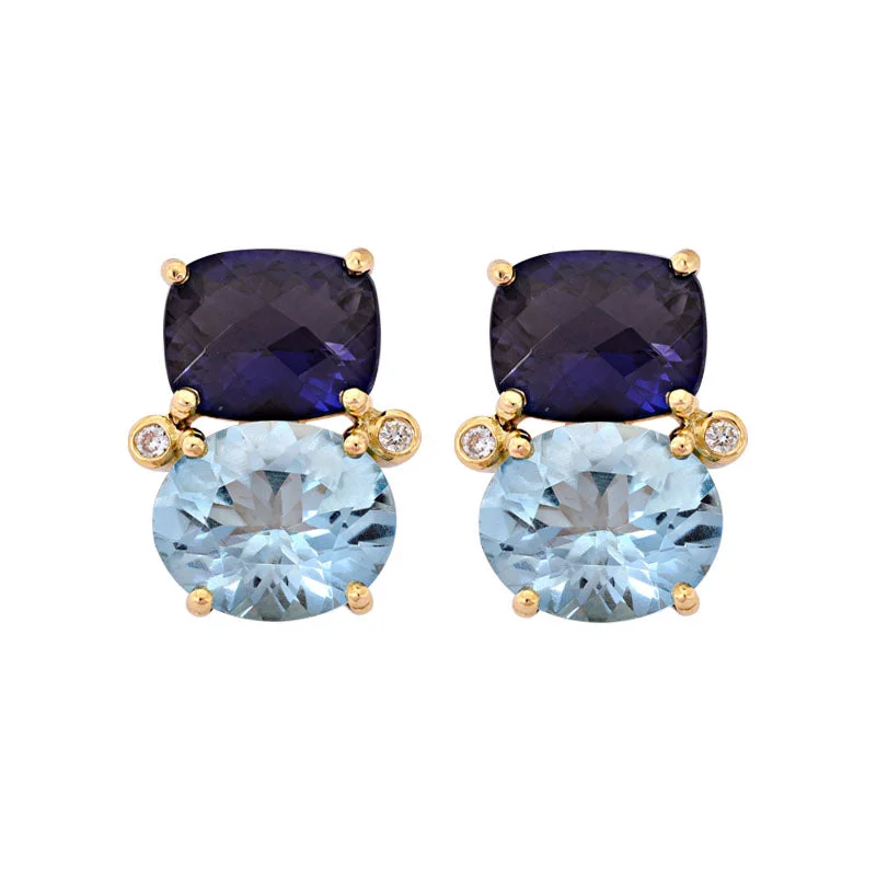 bridal hoop earrings -Earrings- Iolite, Blue Topaz and Diamond