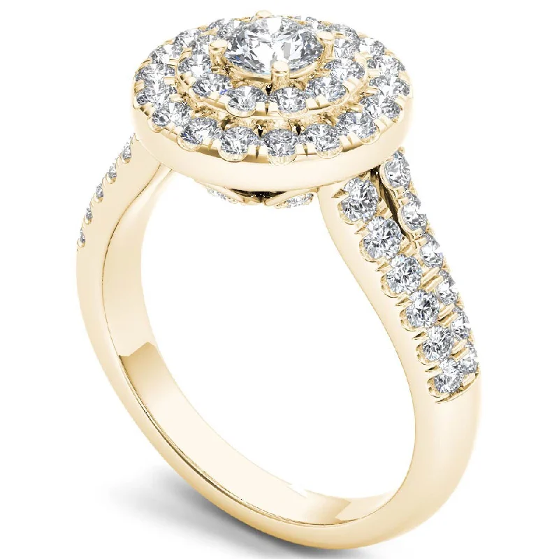 eternity rings for women -De Couer 14k Yellow Gold 1 1/4ct TDW Diamond Halo Ring