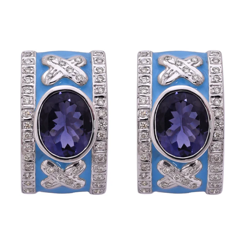 floral earrings for women -Earrings- Iolite and Diamond (Enamel)