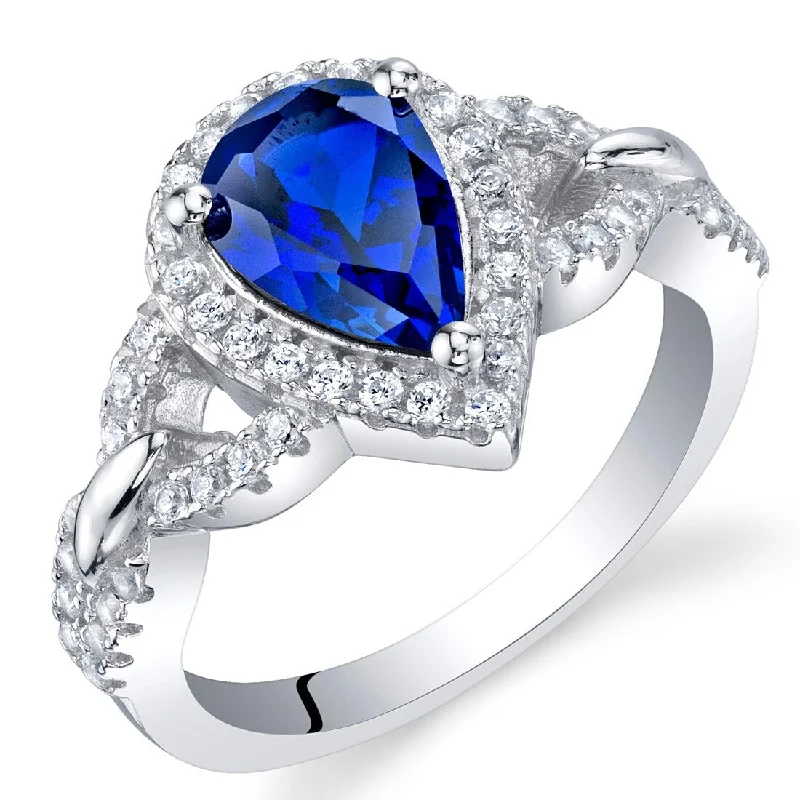 thin engagement rings -Sterling Silver 1.75 ct Created Sapphire Halo Ring