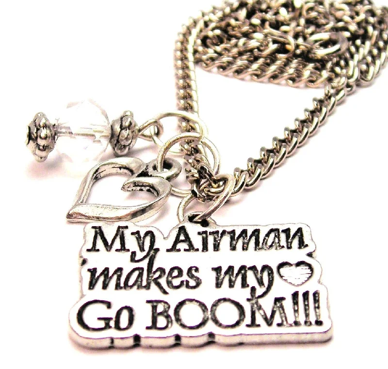 delicate necklaces for women -My Airman Makes My Heart Go Boom Necklace with Small Heart