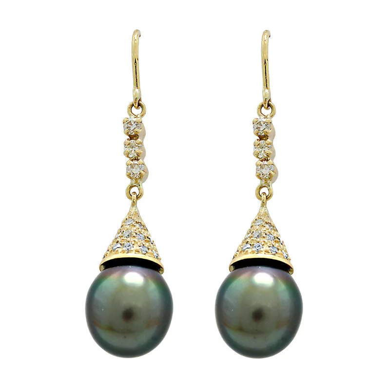 gold stud earrings for women -Earrings-South Sea Pearl and Diamond