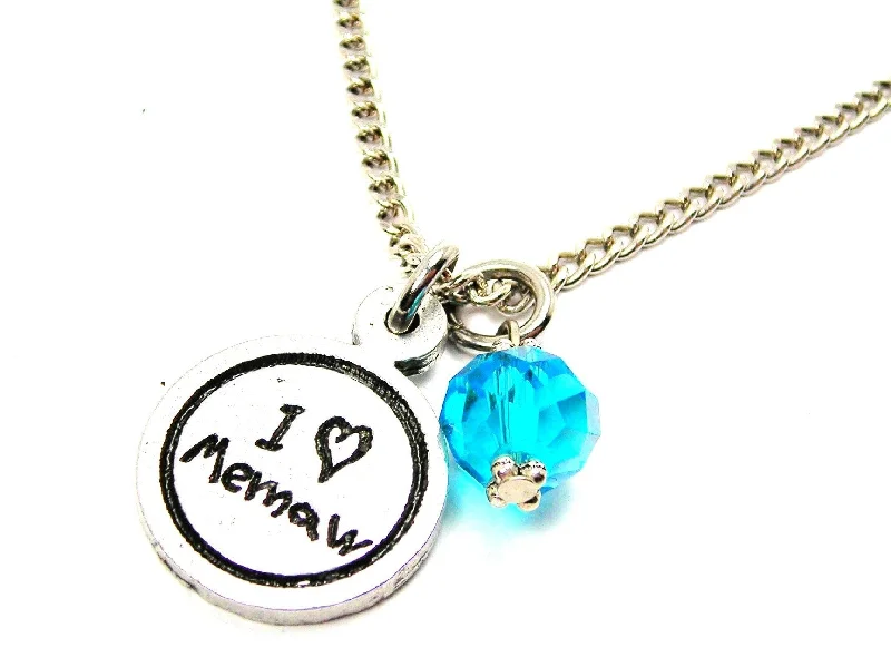 men's style necklaces for women -I Love Memaw Child Handwriting Necklace With Crystal Accent