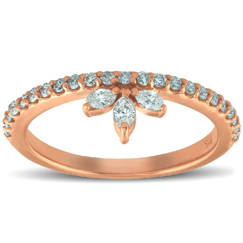 oval rings for women -Pompeii3 14k Rose Gold 3/8 Ct T DW Marquise Diamond Stackable Womens Ring Anniversasry Band