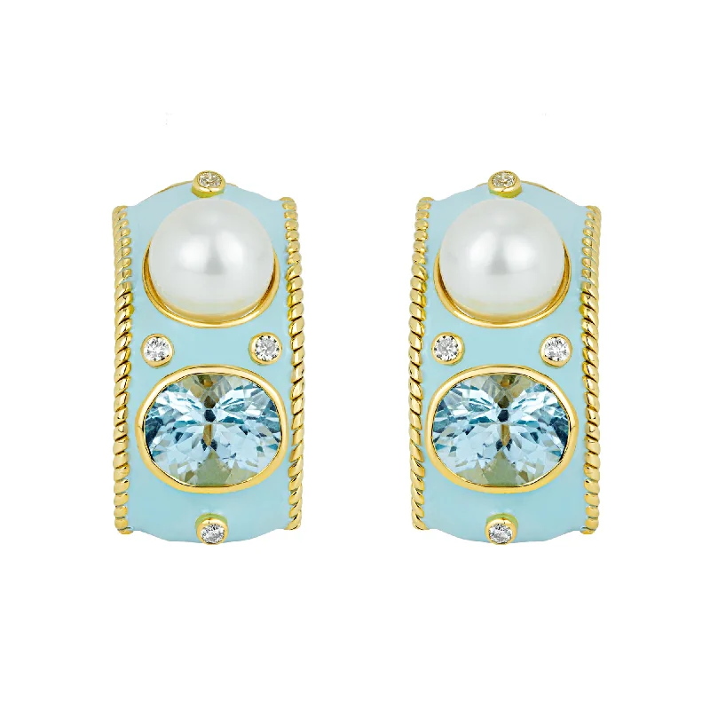 luxury diamond earrings for women -Earrings - Blue Topaz, South Sea Pearl And Diamond (enamel)