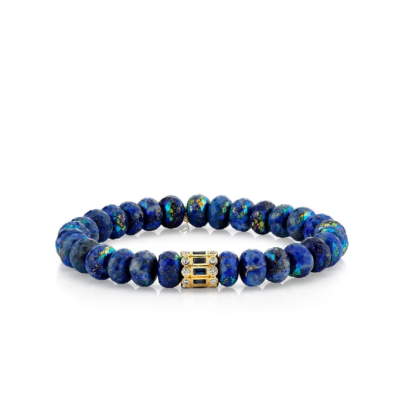 fashion bangles for weddings -Gold & Sapphire Stacked Baguette & Bezel Rondelle on AB Lapis