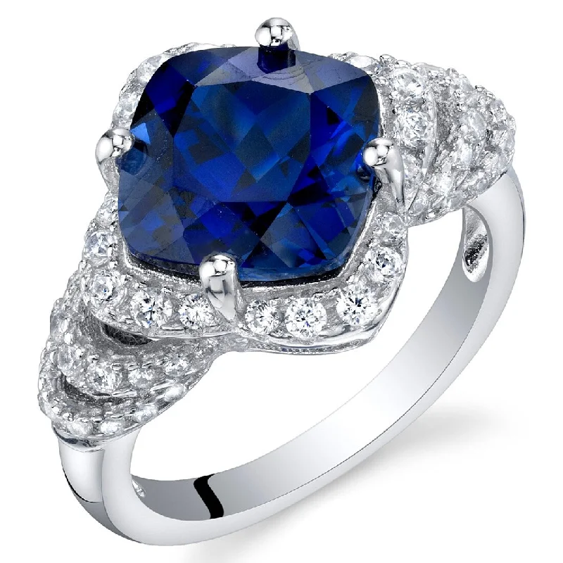 wedding bands for women -Sterling Silver 4.5 ct Created Sapphire Halo Ring