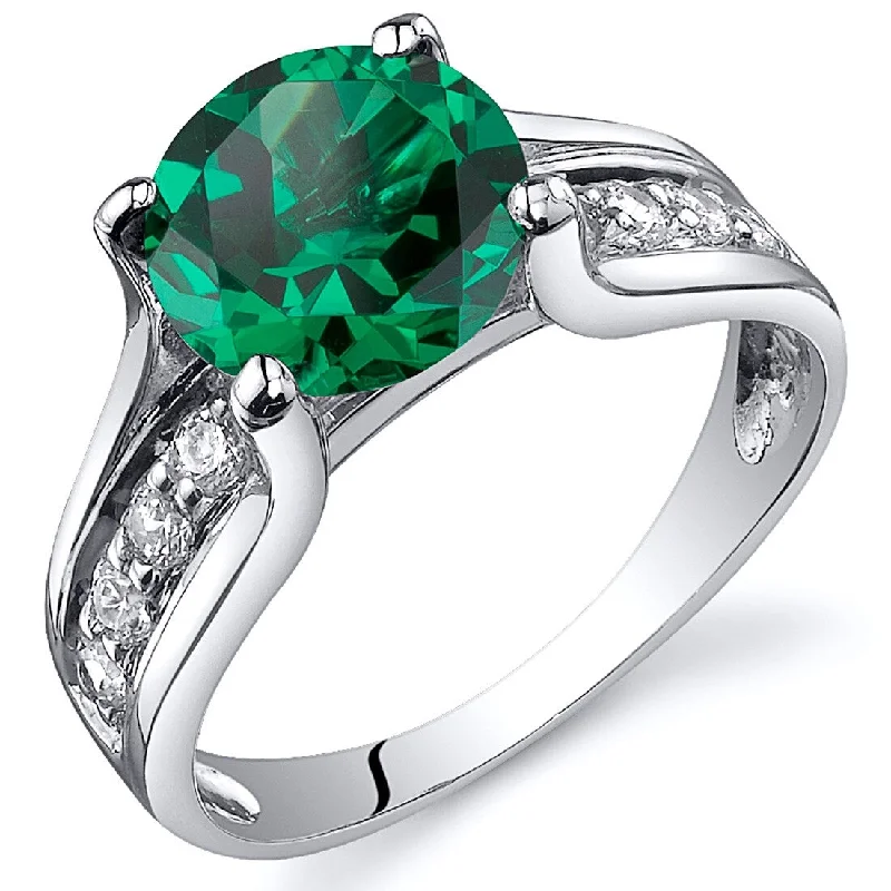 eternity diamond rings for women -Sterling Silver 1.75 ct Created Emerald Birthstone Ring