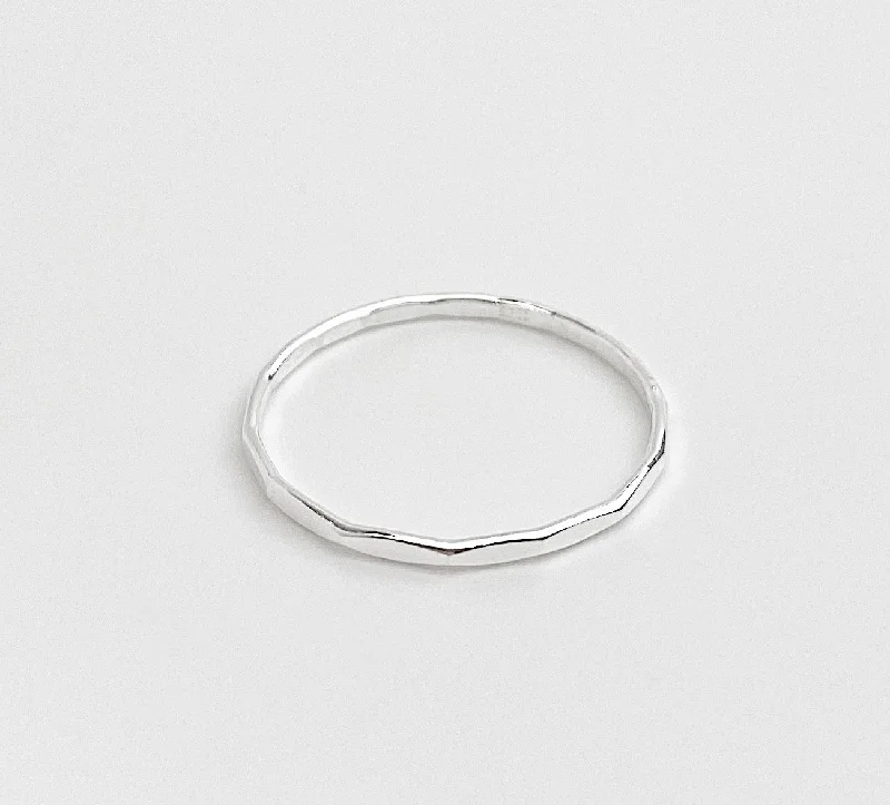 trendy rings for women -Sterling Silver Hammered Stacking Ring