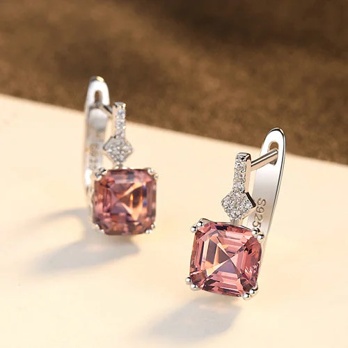 sapphire earrings for women -Asscher Cut Morganite Earrings in Sterling Silver