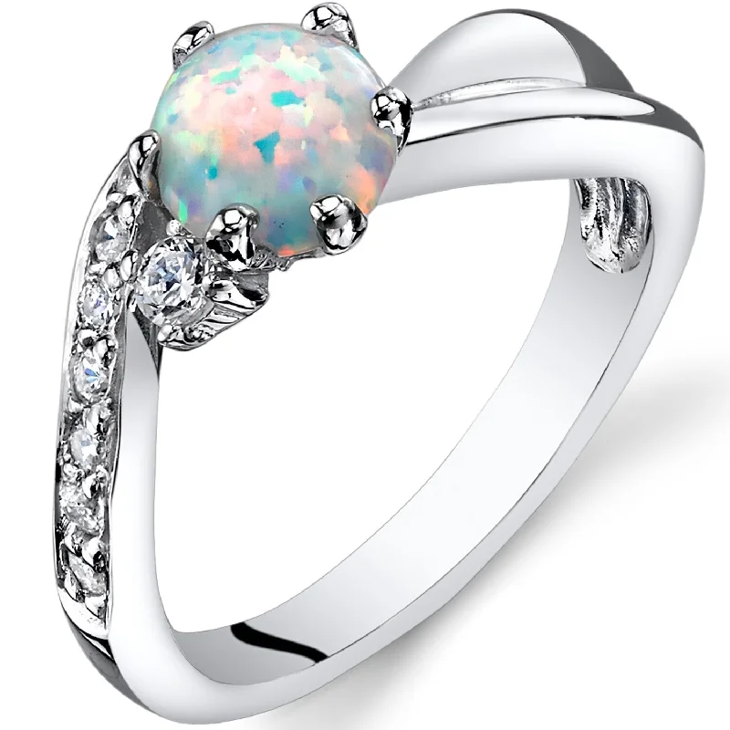 bridal rings for women -Sterling Silver 0.5 ct White Opal Promise Ring