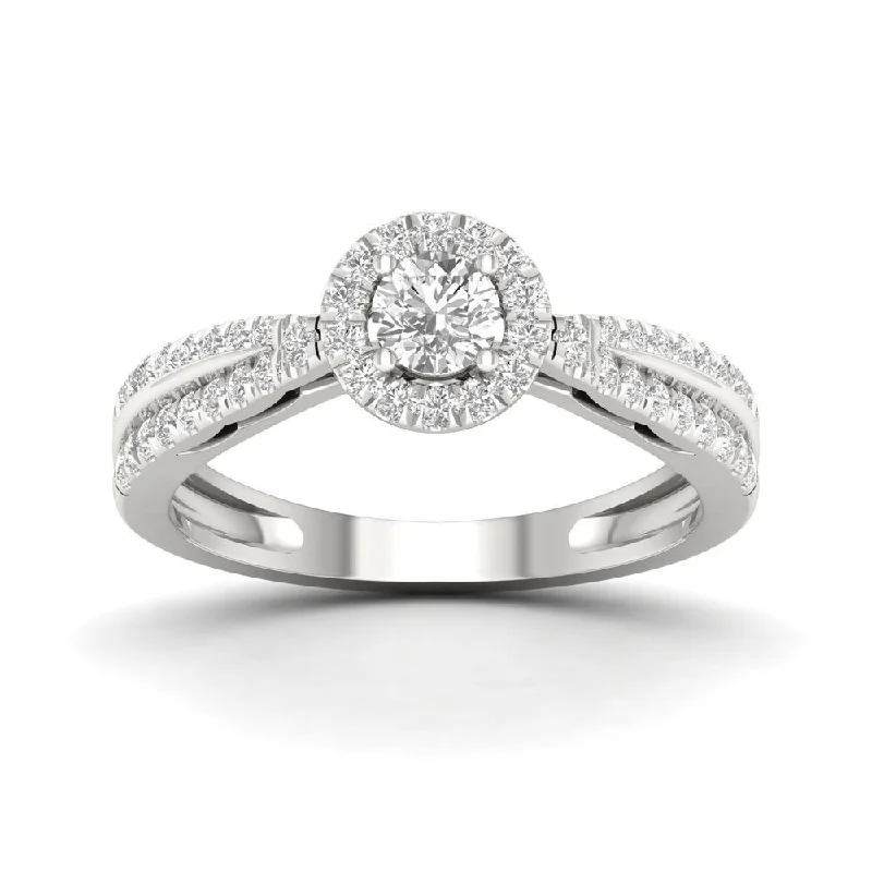 wedding rings for women -De Couer 10k White Gold 1/2ct TDW Diamond Halo Ring