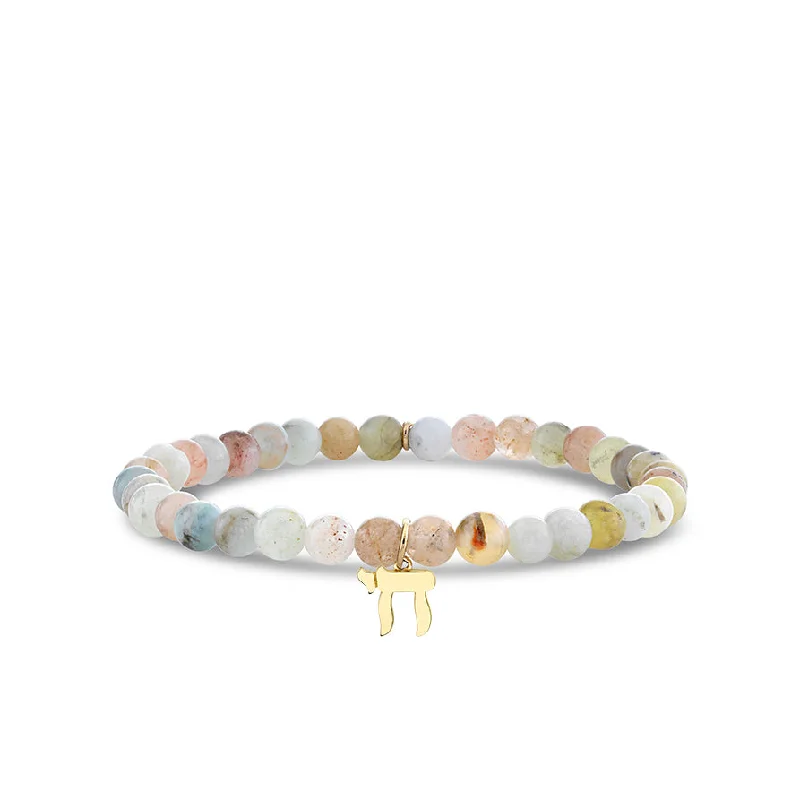 personalized bracelets for women -Pure Gold Tiny Chai on Multi Morganite