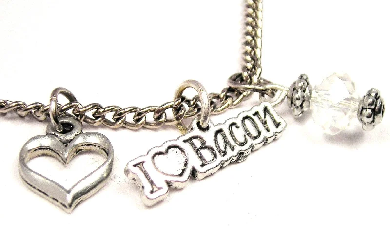 birthstone pendant necklaces -I Love Bacon Necklace with Small Heart