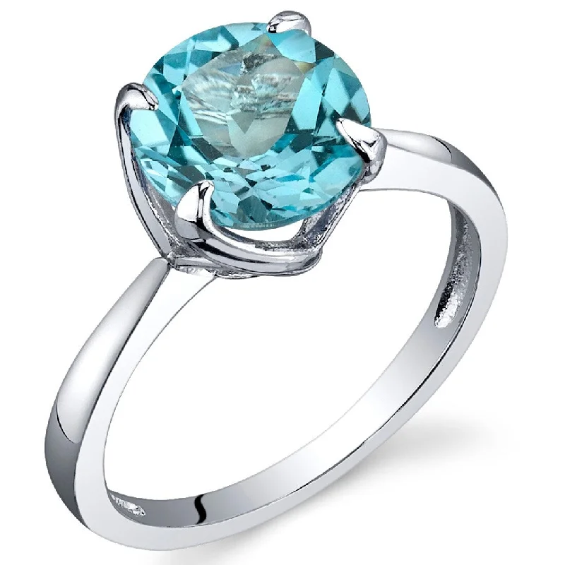 gold rings for women -Sterling Silver 2.25 ct Swiss Blue Topaz Birthstone Ring