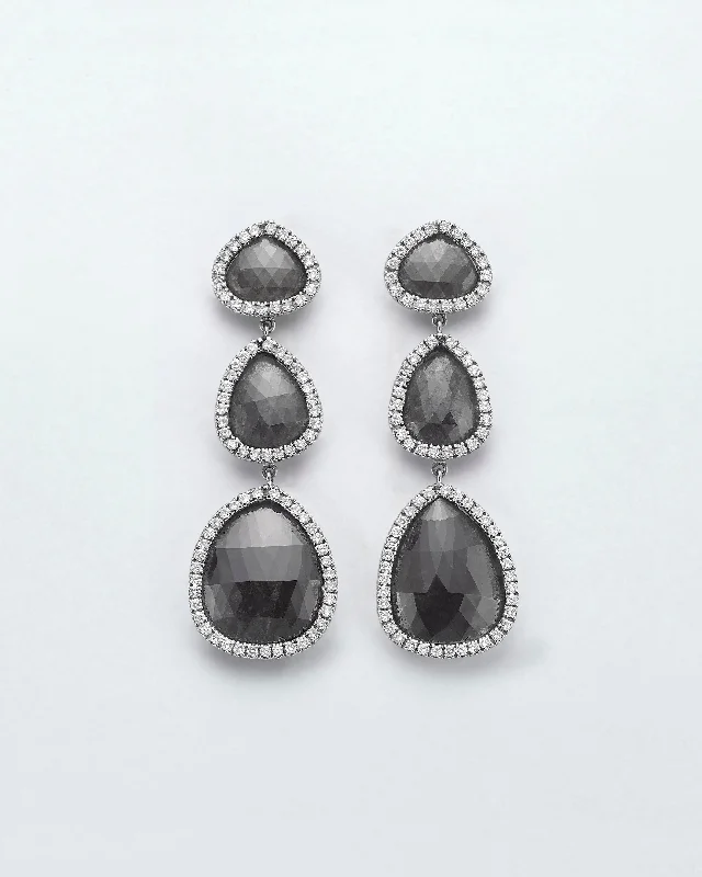 adjustable earrings for women -La Crème Charcoal Diamond Earrings