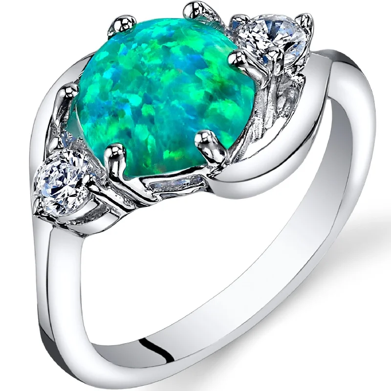 engraved rings for women -Sterling Silver 1.25 ct Green Opal Birthstone Ring