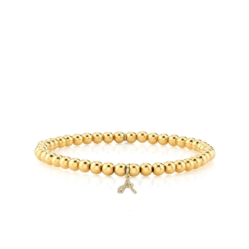 romantic bracelets for her -Gold & Diamond Small Initial on Gold Beads