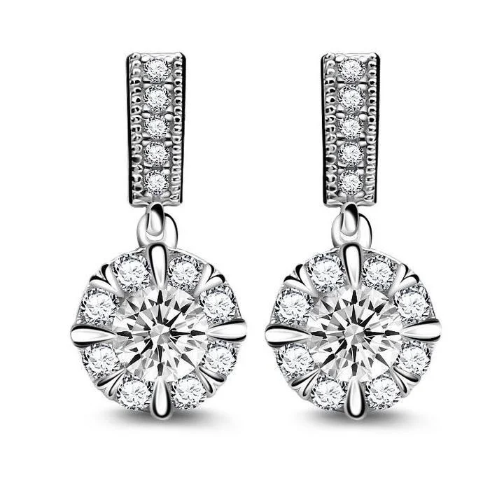 handmade earrings for women -3.5CT Round Cut 925 Sterling Silver Drop Earrings