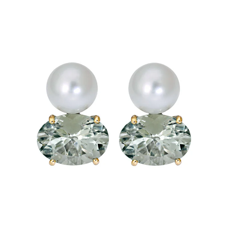 cute earrings for women -Earrings- Green Quartz and South Sea Pearl