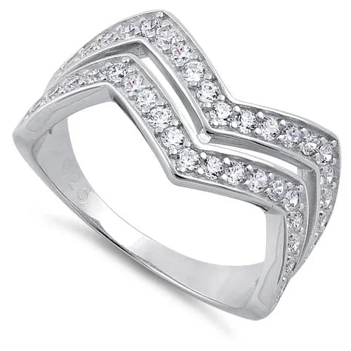 promise rings for women -Sterling Silver Double Zig Zag Clear CZ Ring