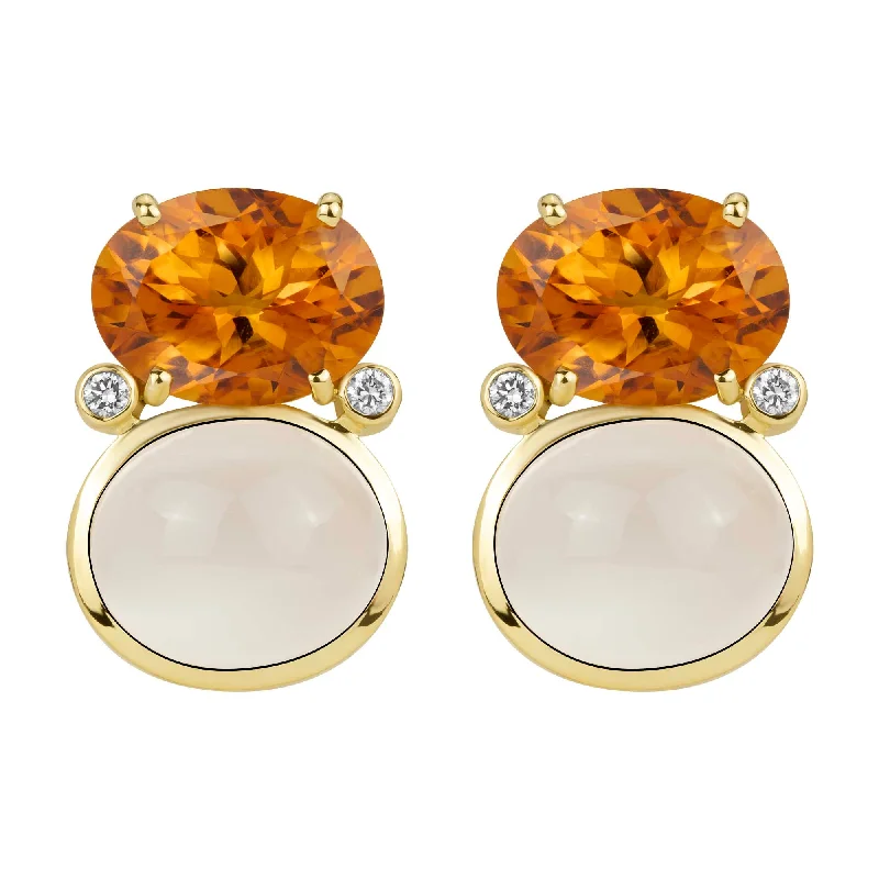 pearl drop earrings for women -Earrings - Citrine, Moonstone And Diamond