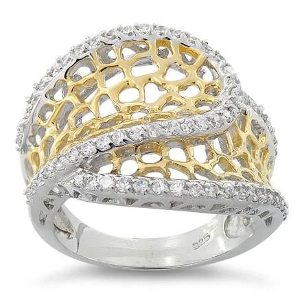 fashion rings for women -Sterling Silver Two Tone Freeform CZ Ring