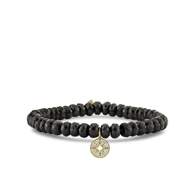 eco-friendly bracelets for women -Gold & Diamond Mini Starburst Coin On Black Spinel