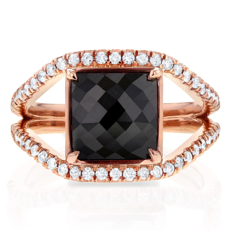 custom name rings for women -Annello by Kobelli 14k Rose Gold 4ct TDW Square Black and White Diamond Symmetry Ring