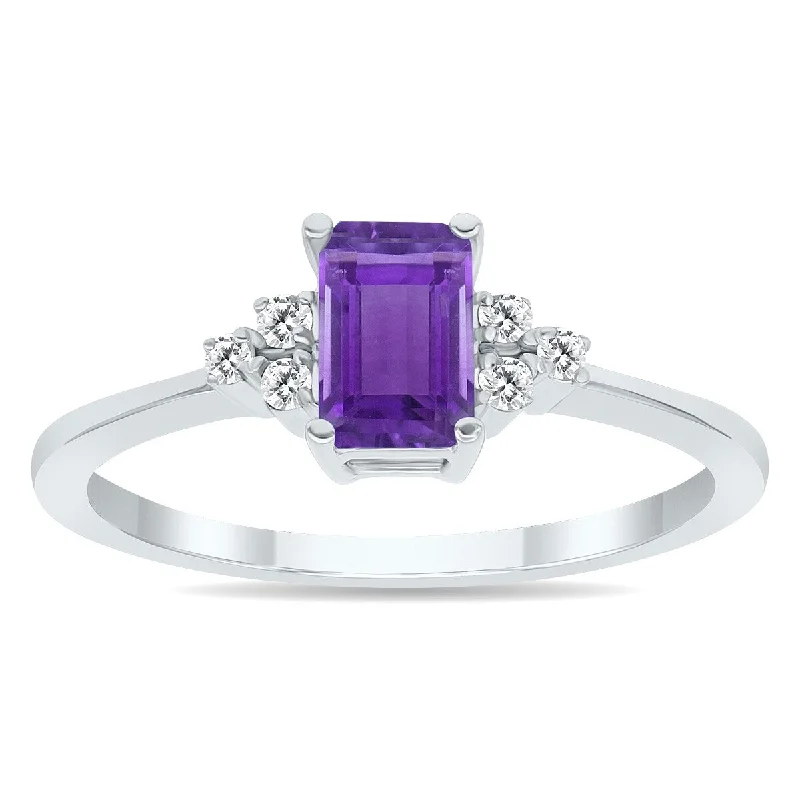 luxury fashion rings for women -Amethyst and Diamond Regal Ring in 10k White Gold