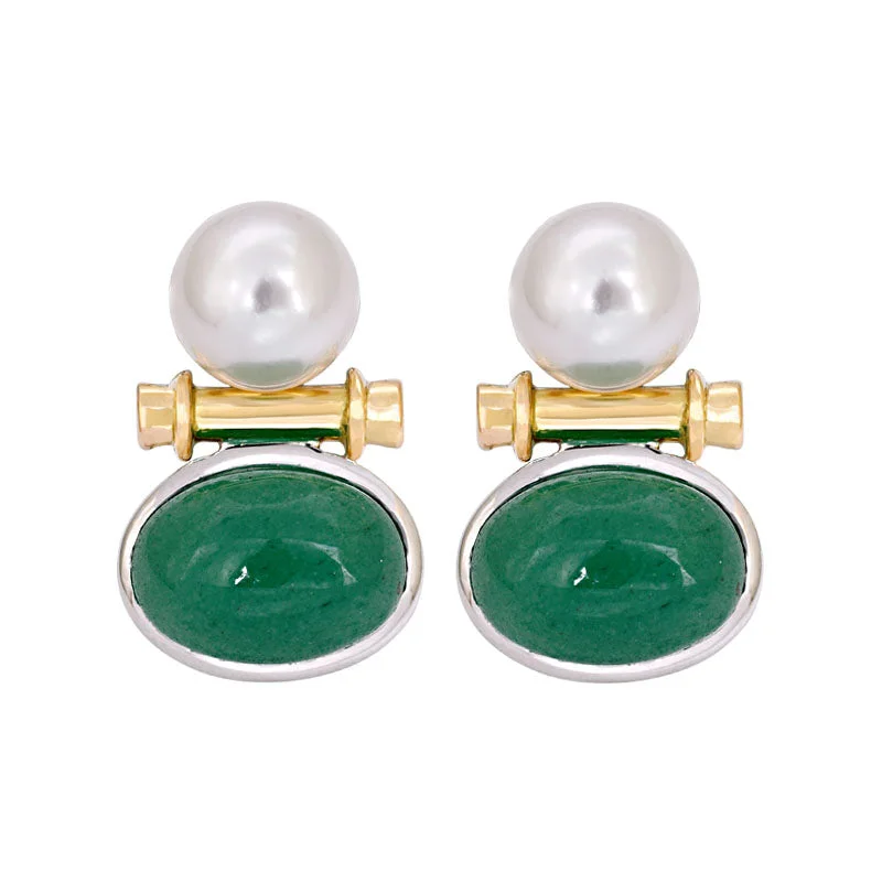 adjustable earrings for women -Earrings- Aventurine and South Sea Pearl