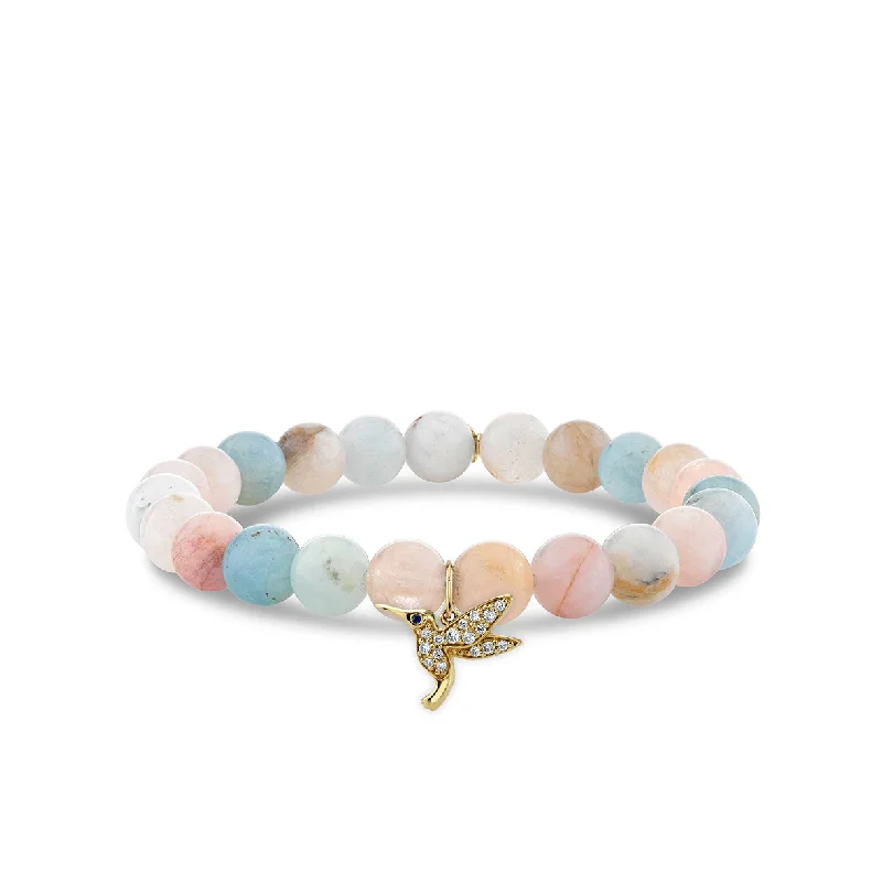 stylish leather bracelets -Gold & Diamond Small Hummingbird on Multi Morganite