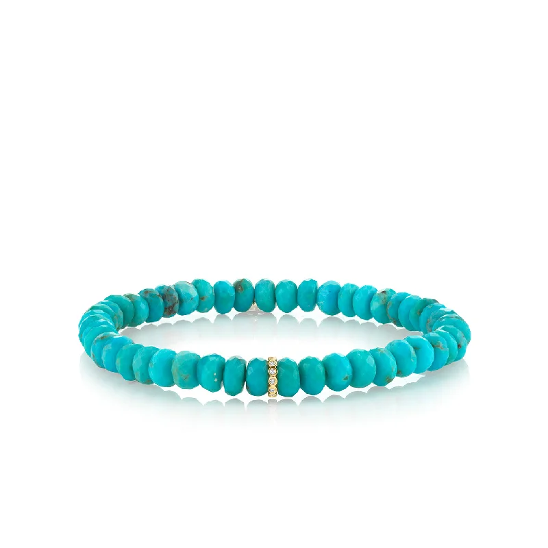 gemstone charm bracelets -Gold & Diamond Rondelle on Turquoise