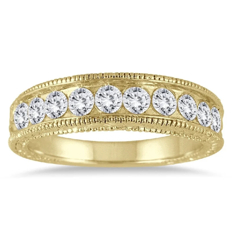 silver stackable rings -1 Carat TW Diamond Engraved Antique Ring in 14K Yellow Gold