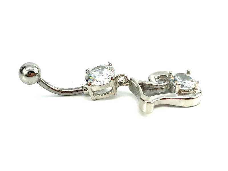 classic rings for women -Stainless steel curve bar belly ring, SKU# 10-1-1