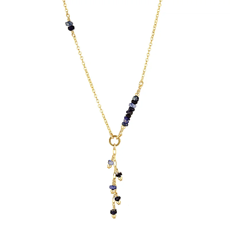 rose gold necklaces for women -Cascade Lariat Necklace ~ Sapphire